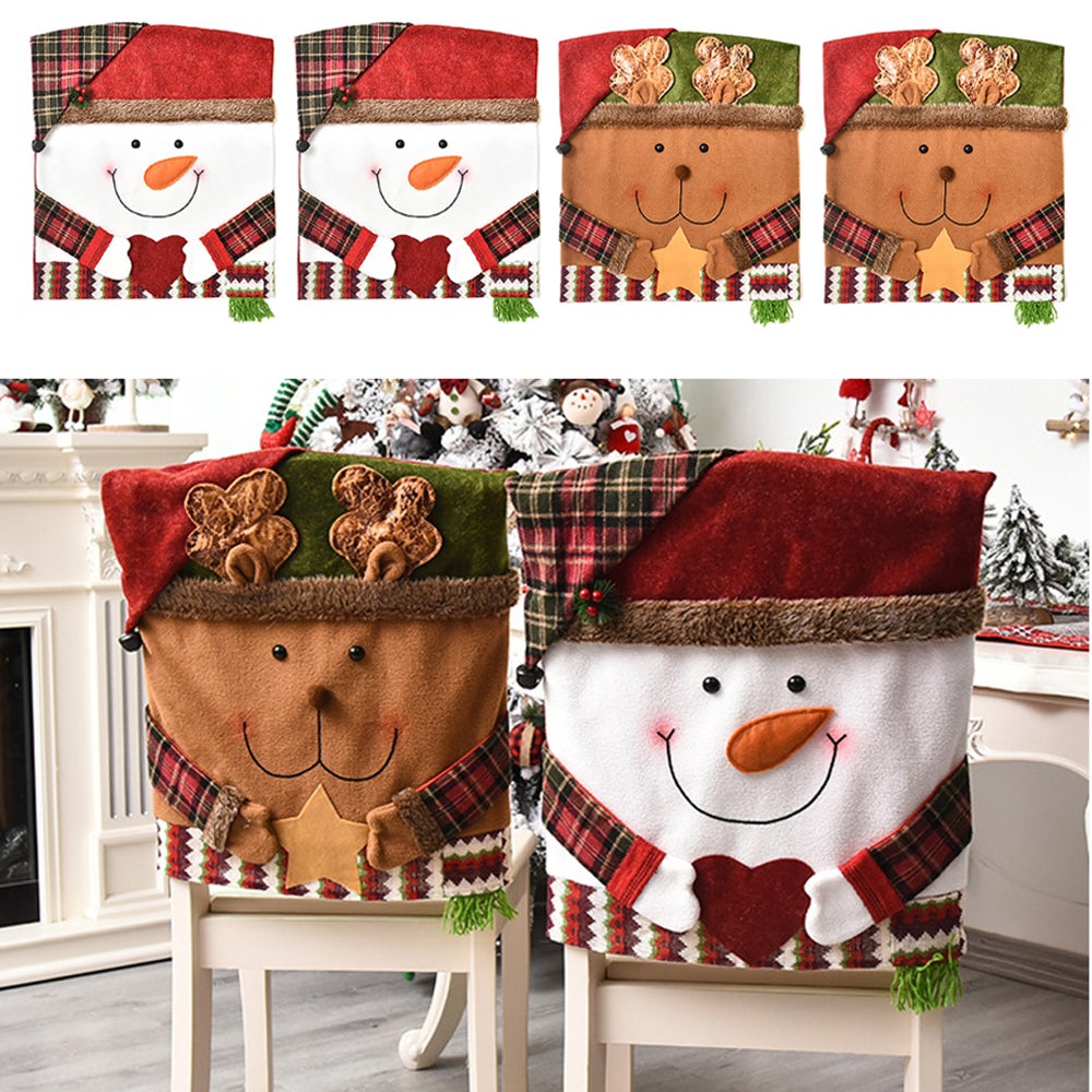 Housses de chaise de noël, 4 pièces, bonhomme de neige, renne, housse de  dossier de chaise de noël pour décoration de noël, 54x48cm