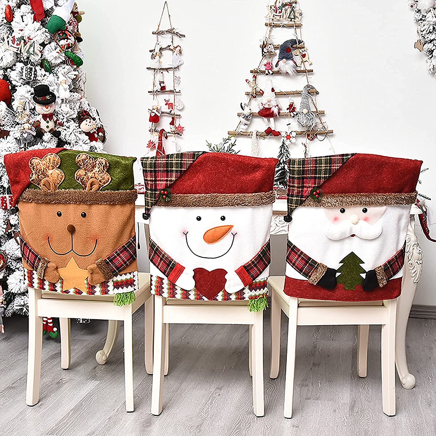 6 pezzi Coprisedie da pranzo natalizie Coprisedie natalizie con Babbo  Natale Pupazzo di neve Renne per decorazioni per feste, 54 x 48 cm