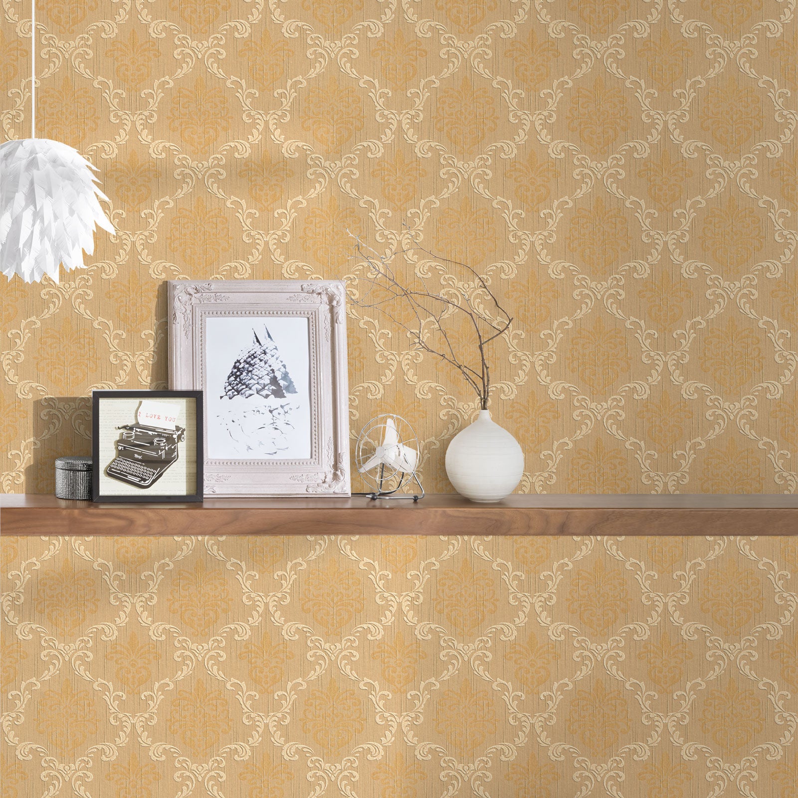 Papel pintado elegante en tonos caramelo papel pintado con estampado barroco dorado y beige papel pintado vinílico con textura