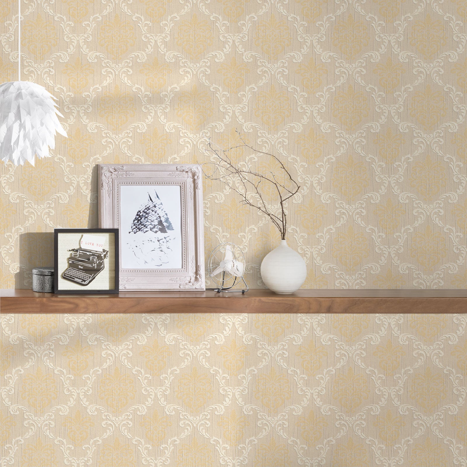 Papel pintado marrón claro, beige y dorado papel pintado hojas y plantas elegantes estilo barroco papel pintado de diseño