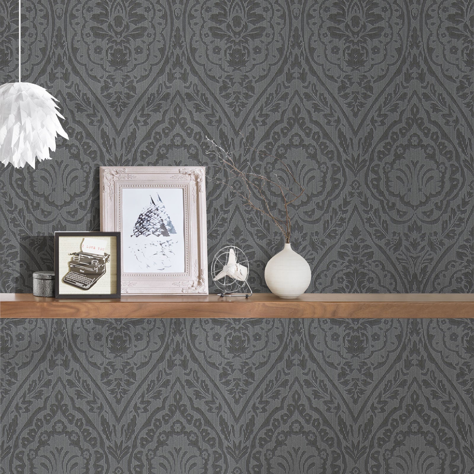 Papel pintado decorativo con estampado barroco papel pintado vintage flores grises papel pintado oscuro para interior luminoso