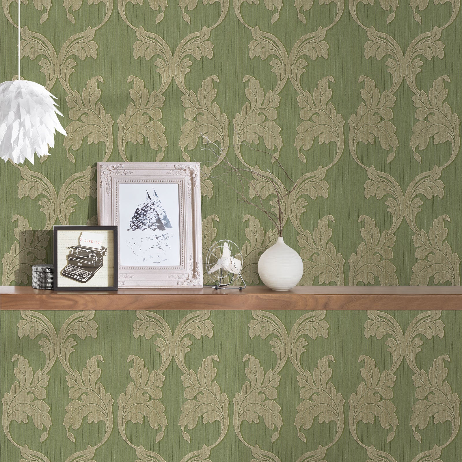 Papel pintado verde con estampado dorado papel pintado floral estilo barroco papel pintado decorativo moderno