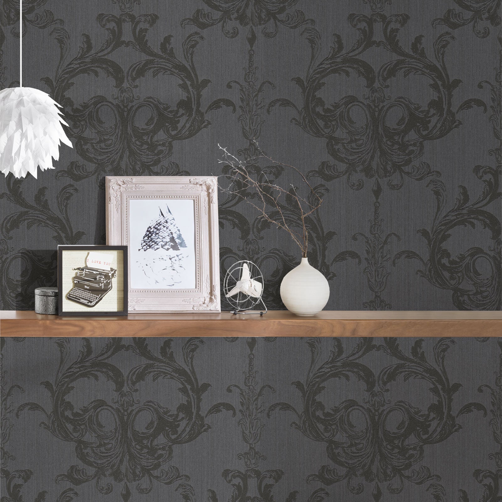Papel pintado monocromático negro papel pintado vinílico con relieve realista papel pintado barroco con estampado