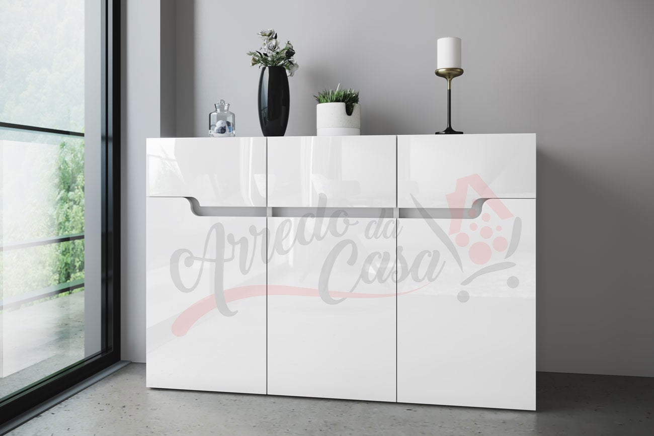 Madia con cassetti design moderno per salotto o ingresso MI10 120x80 bianco  lucido