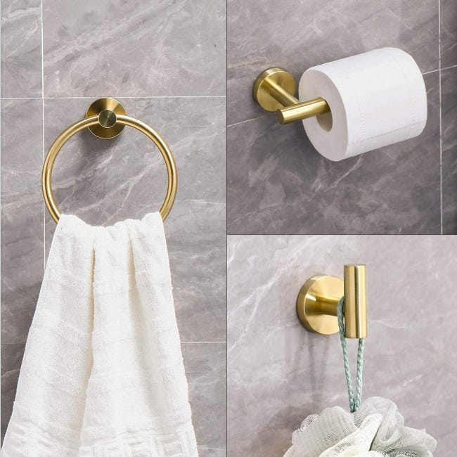 Porte serviette 3 en 1 mat acier inoxydable 304 porte-serviettes papier  crochet accessoires de salle de bain douche ensembleargent