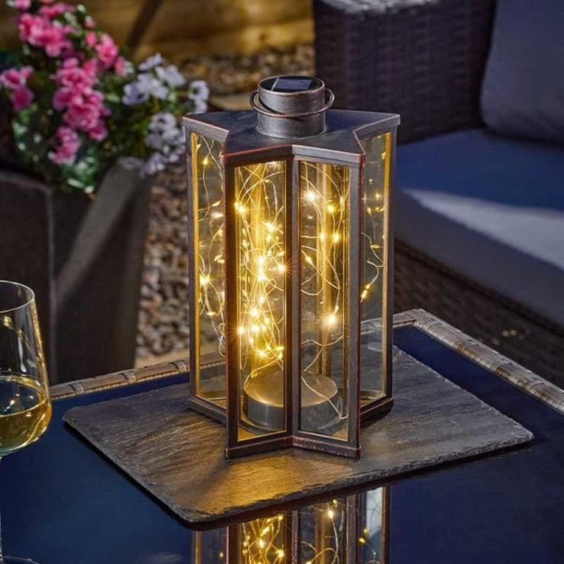 Lanterne solaire en verre et bois Aston - Lampe solaire LED Sirius
