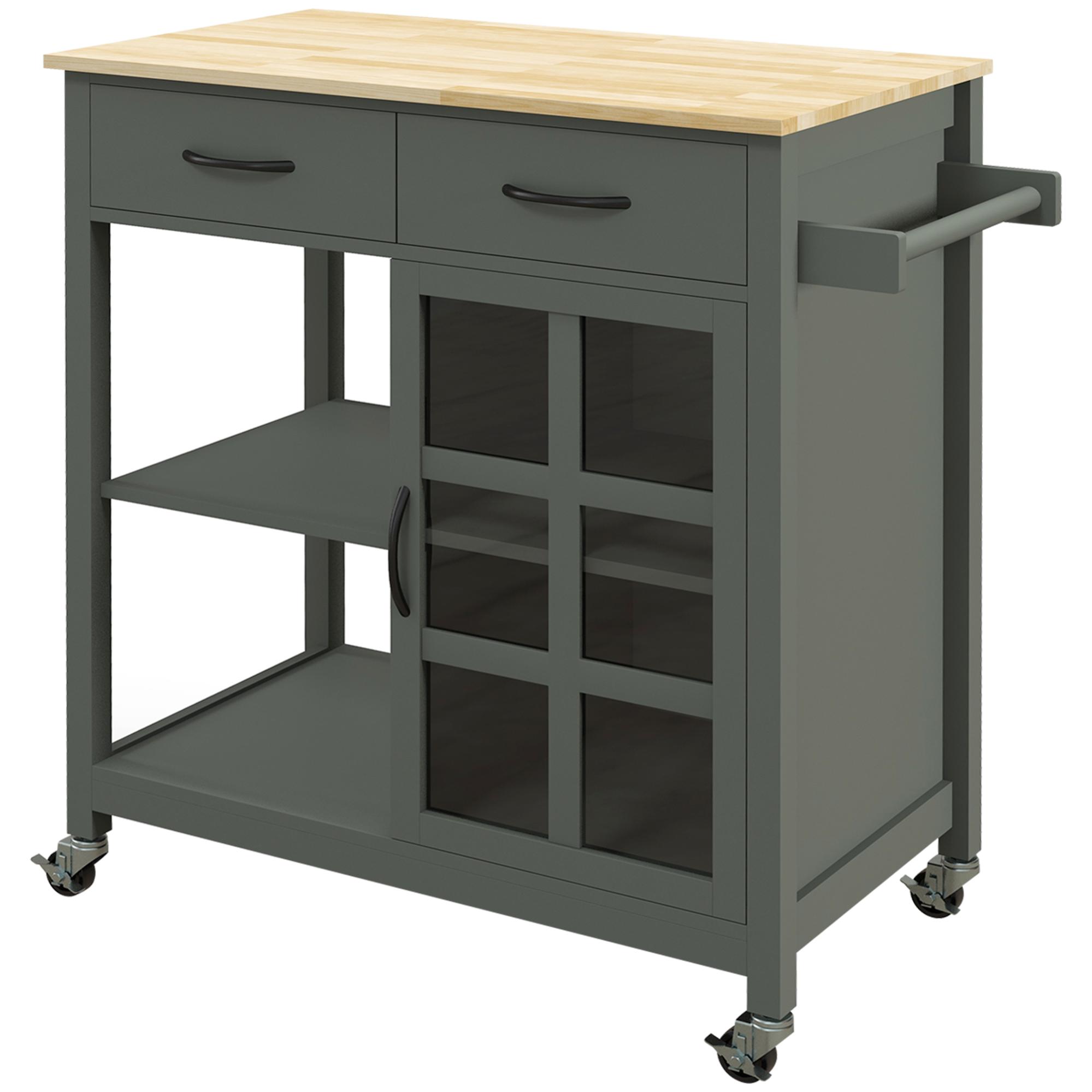Boraam Carrello Da Cucina In Legno Di Acacia E Acciaio Inox Con Cassetti - 2