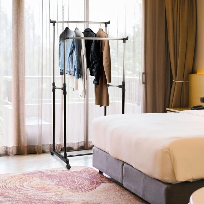 THE SECRET HOME Perchero Burro Ajustable de Metal con Ruedas