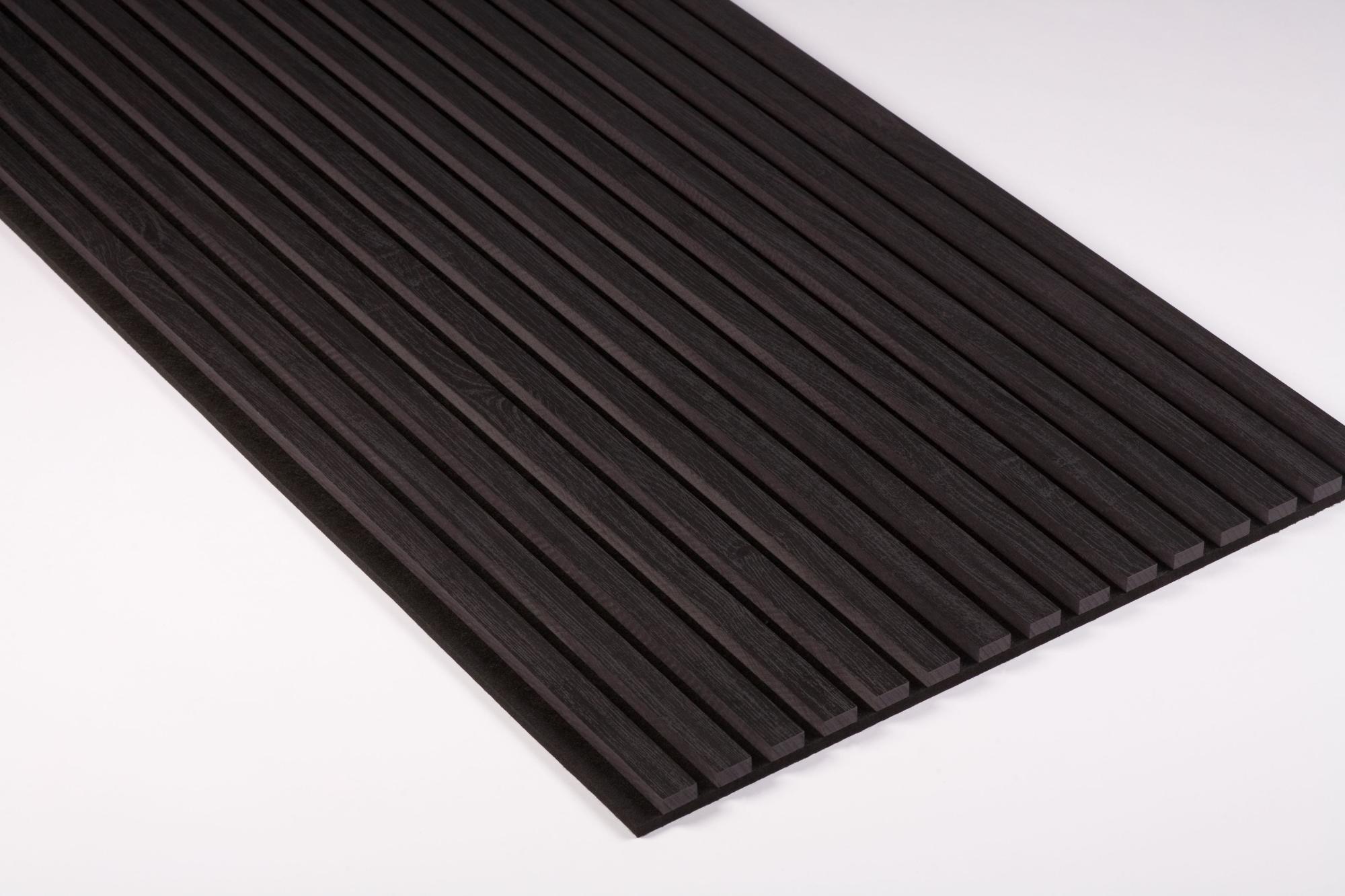 Panneaux Muraux Acoustiques MEBANO - Lamelles Chêne Sur Feutre Noir 240x53 Cm - Déco Et Absorption Sonore