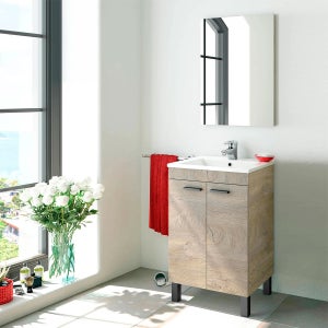 Mueble de baño Koncept 2 puertas + espejo + lavabo blanco