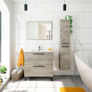 Mueble de tocador de roble para baño, mueble esquinero para lavabo de  roble, grifo y enchufe para lavabo de cerámica -  España