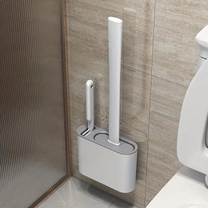 Brosse Wc Silicone 2 Pcs Avec Support Brosse Toilette Suspendu  Antibactrienne Balayette Wc Pour Salle De Bains Blanc