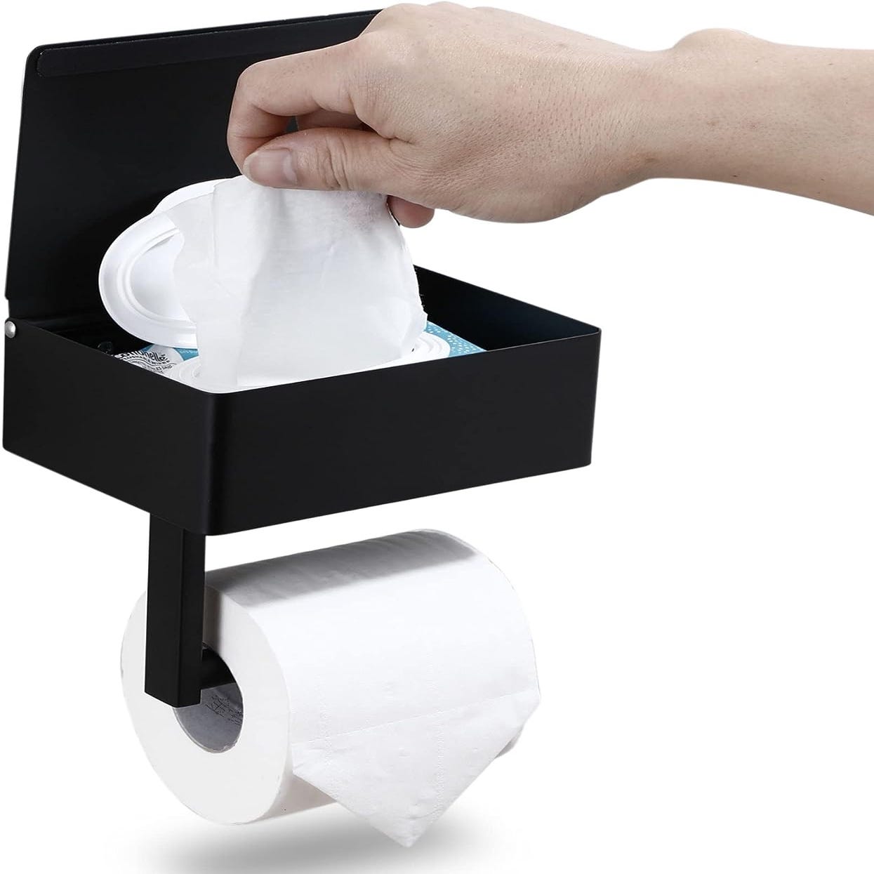 Porte-papier hygiénique avec étagère, distributeur et rangement de