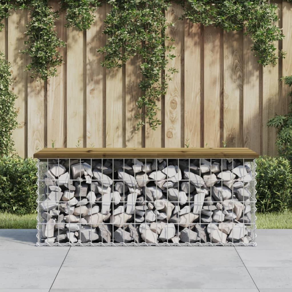 VidaXL Panca Da Giardino Design Gabbione In Legno Di Pino Impregnato E Acciaio Zincato - 3 Pezzi Angolari E Centrale