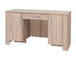 Scrivania 140x60 cm in legno scuro e gambe in acciaio nero con cassettiera  integrata - Gomer