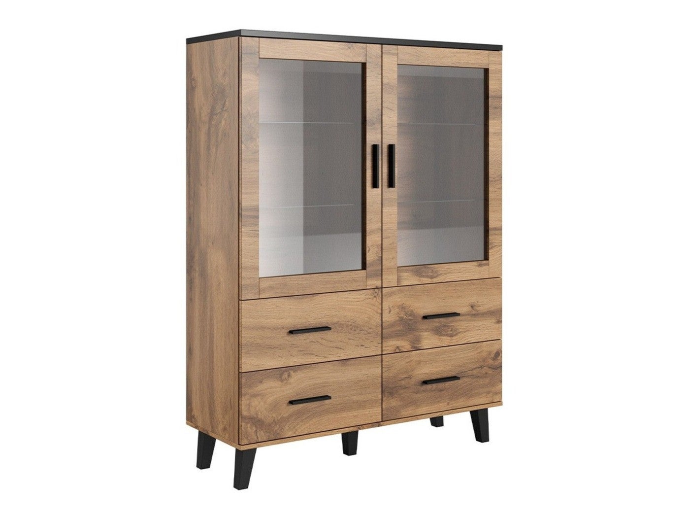 Vitrina charlotte g110, wotan roble, negro, con cajones, con puertas, número de puertas: 2.00, número de cajones: 4.00, 160x120x45cm
