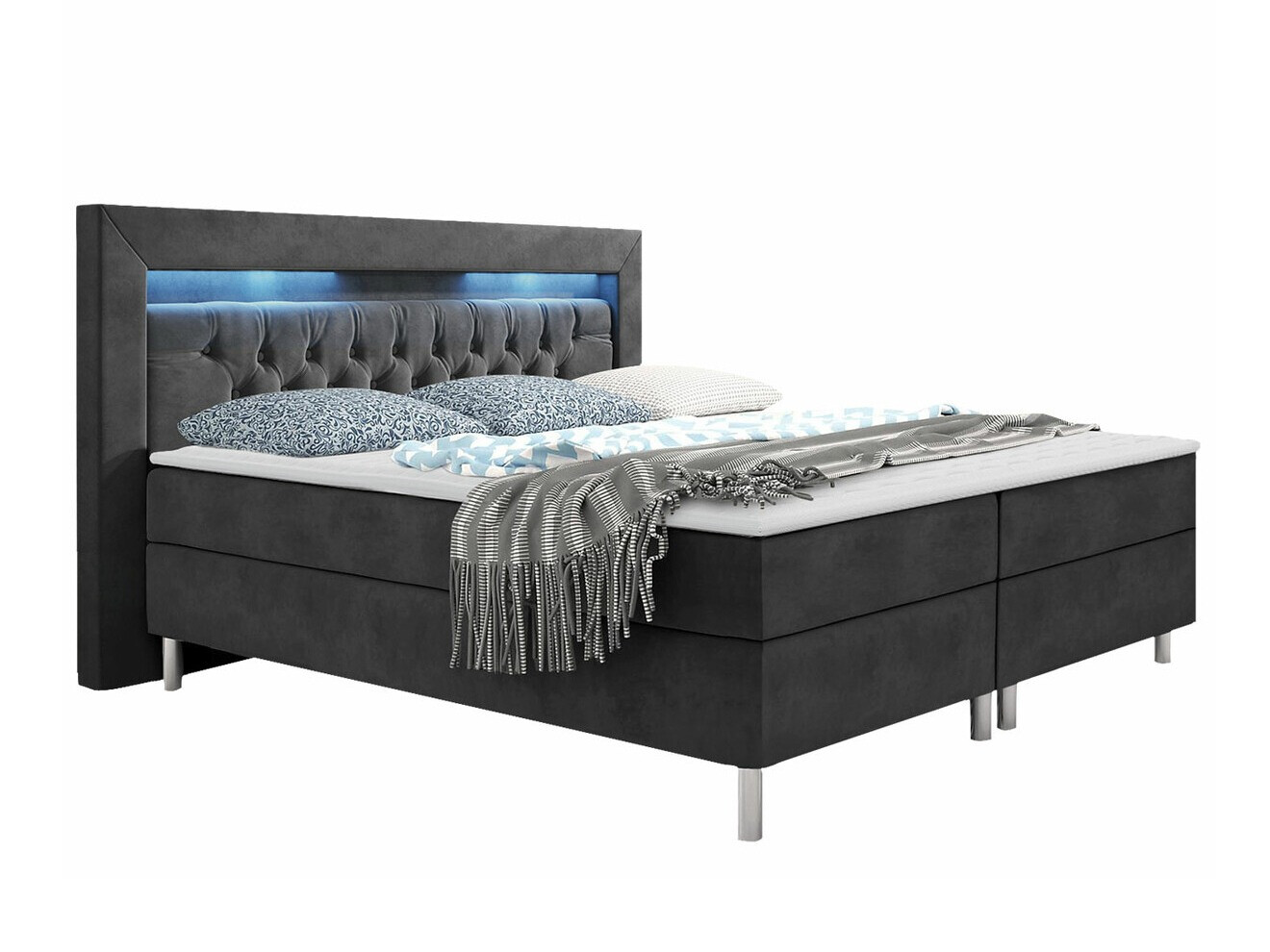 Cama continental nashville 126, doble, continental, gris, 160x200, tapiz, somieres, 180x210x115cm