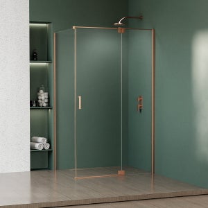 Mampara de ducha dorada pivotante, transparente, dorada 120 cm, AROSA