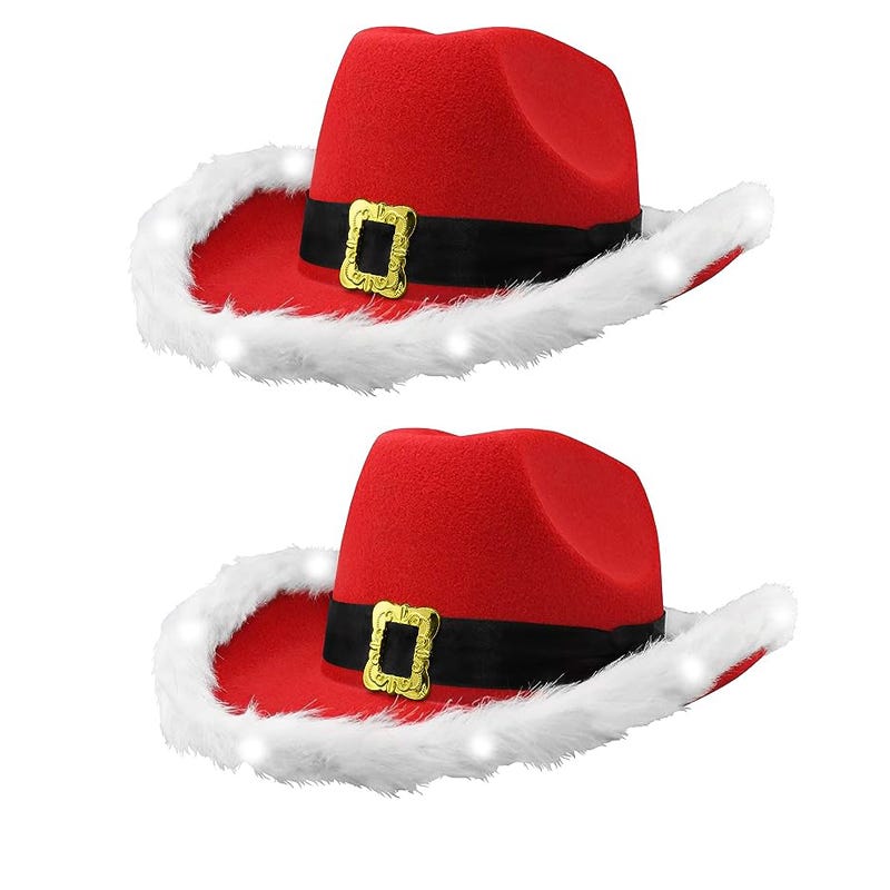Confezione da 2 cappelli da cowboy natalizi illuminati per adulti