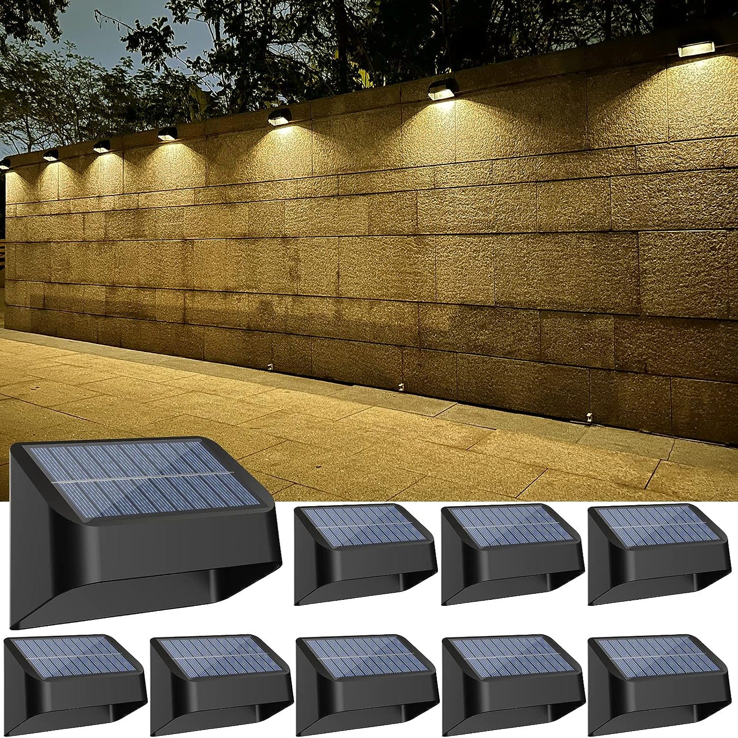 Paquet de 8 appliques murales solaires haut et bas,lampe de marche  extérieure LED étanche,lumières de clôture solaire pour cour  extérieure,blanc chaud