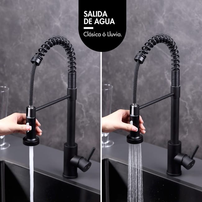 Grifo de cocina extraible con resorte. Monomando para fregadero de