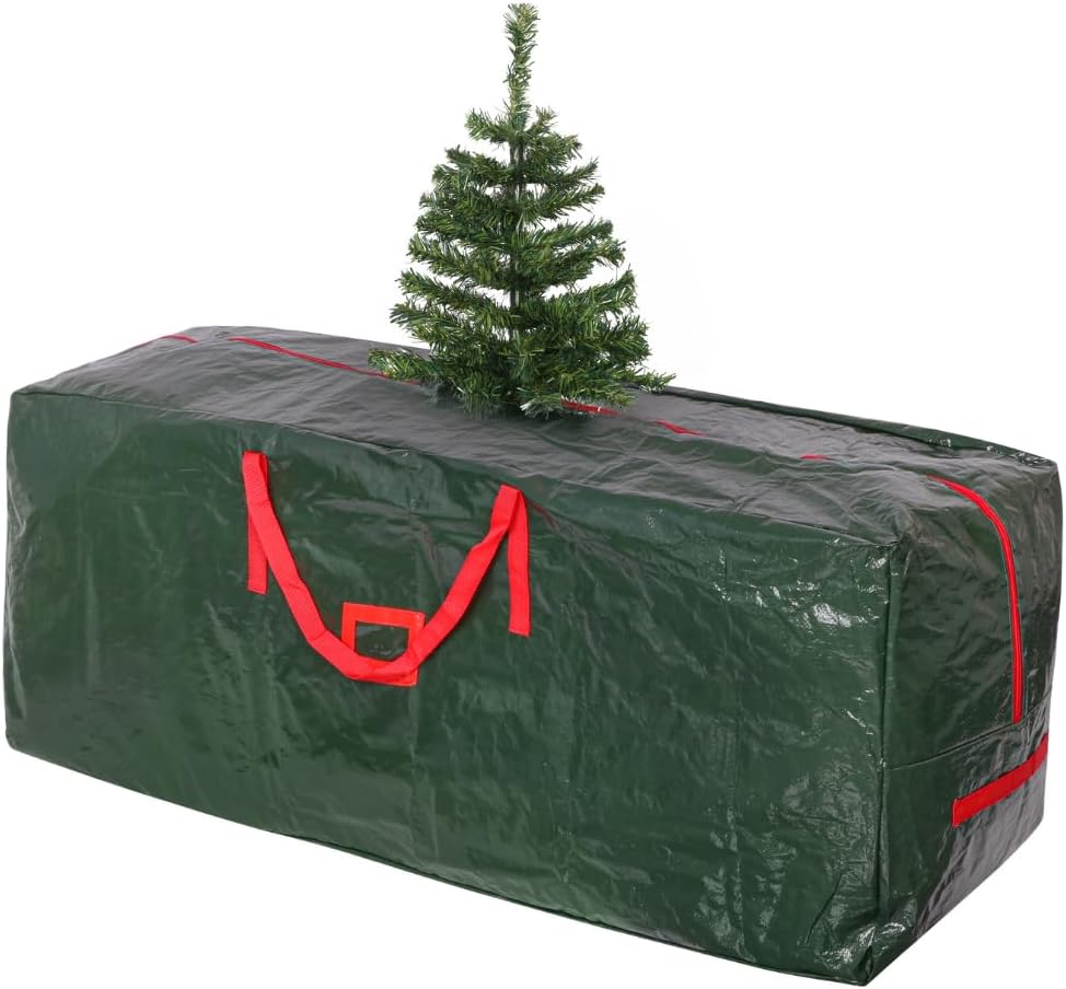 Borsa porta Albero di Natale, Sacca con chiusura a Zip e Manici Rinforzati,  Custodia Impermeabile in Polietilene Verde/Rossa - cm. 122x38x51 (180 cm)