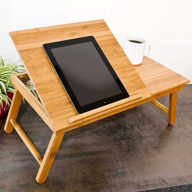 Vassoio Colazione Letto con Cuscino Tavolino Divano Porta PC Tablet Legno  Bamboo