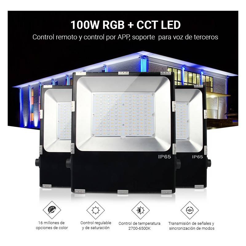 Projecteur LED 50W RGB + CCT Contrôle WIFI COB IP65 85-260V 120º noir