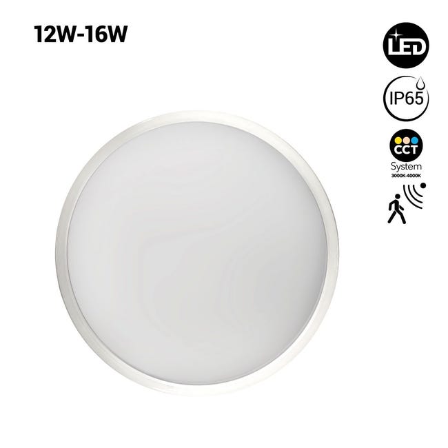 Plafón LED techo estanco con sensor - CCT - Potencia ajustable 12W-16W -  Ø30cm - IP65