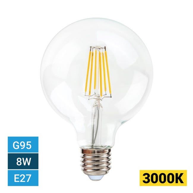 Bombilla LED Filamento Globo E27 8W Equi.60W 806lm 3000K 25000H