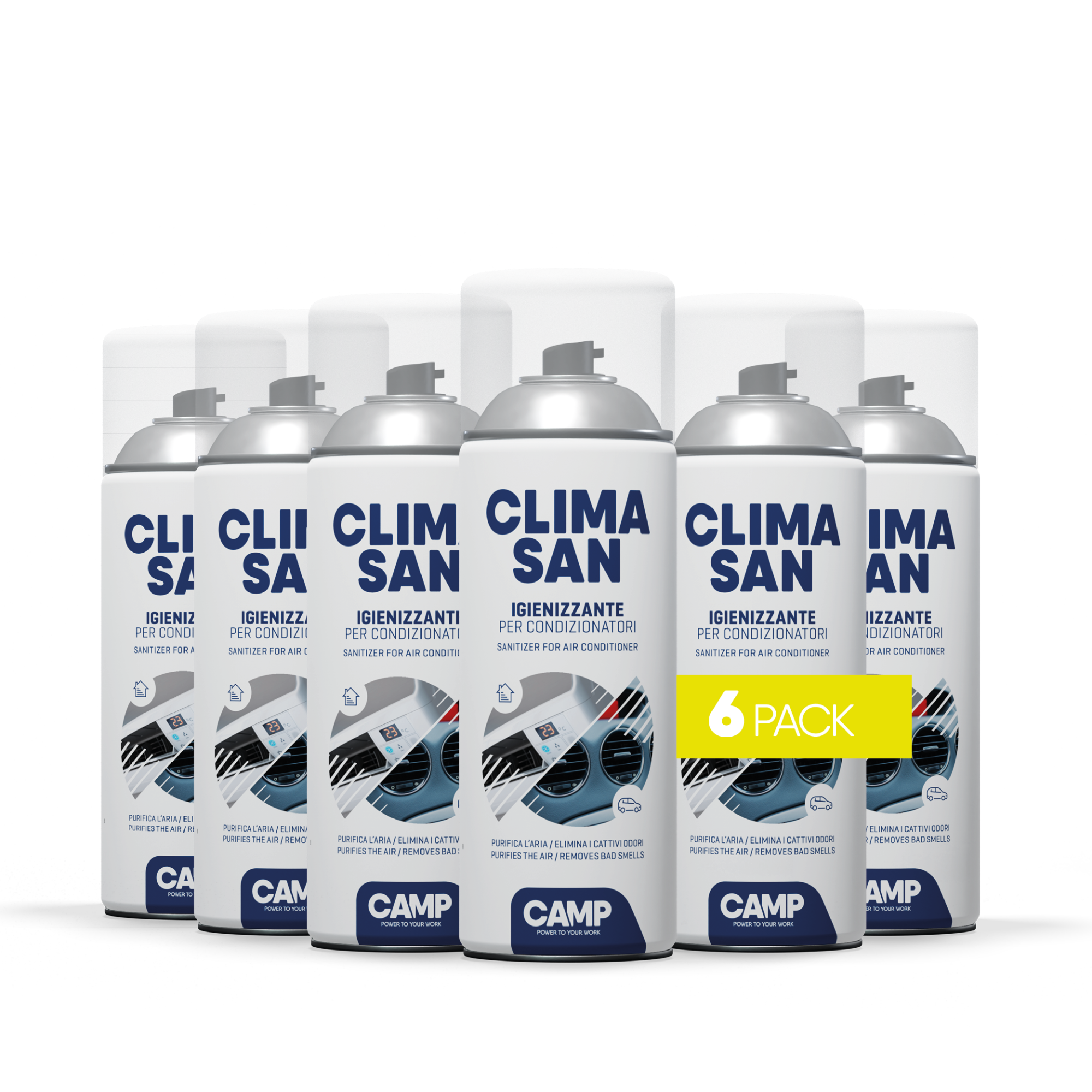 Spray Hygiénisant ClimaSan Pour Climatiseurs - 6x400 Ml, à Base D'alcool, Purifie L'air, élimine Les Mauvaises Odeurs