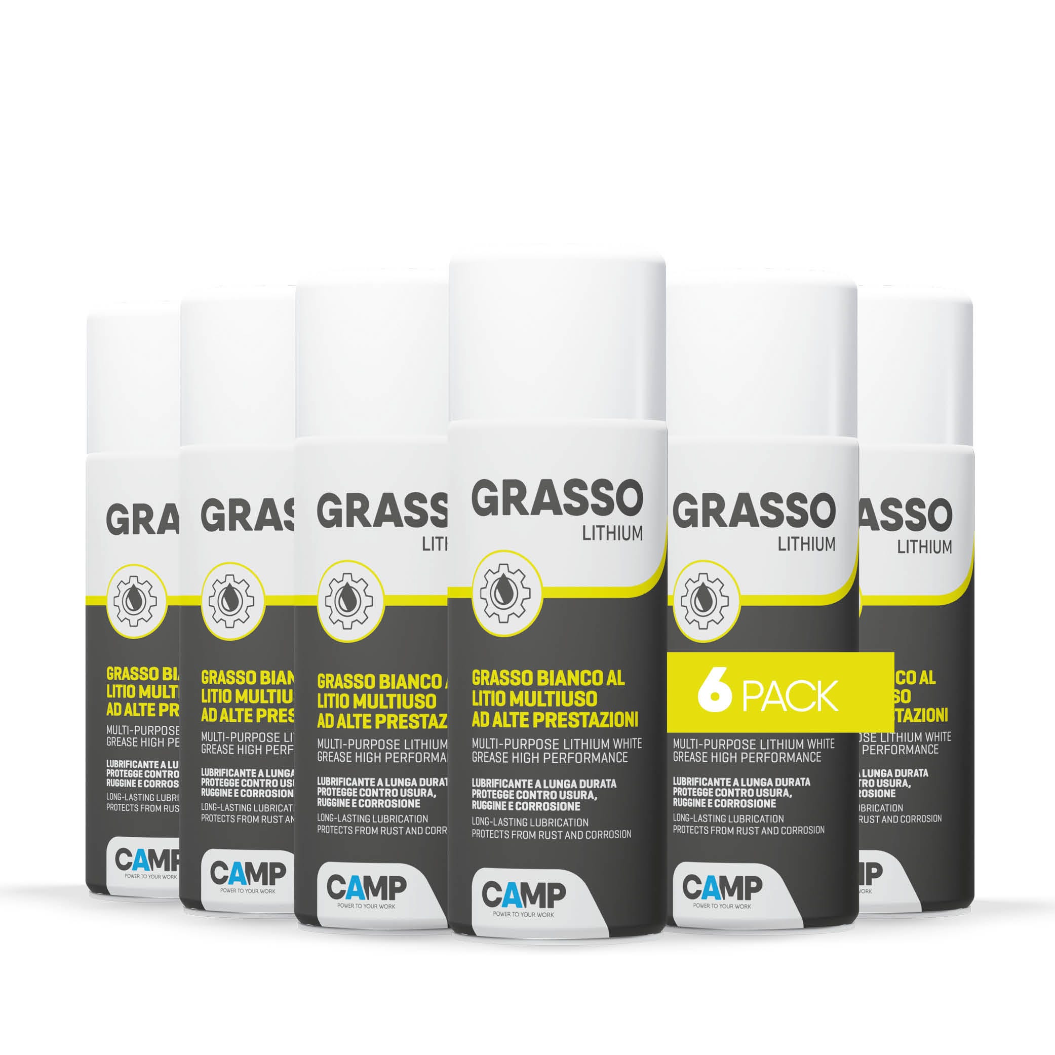Camp GRASSO LITHIUM, Grasso multiuso al Litio di colore bianco, ad alte  prestazioni, prolungato potere lubrificante e anti-grippante, Pack 6x400ml