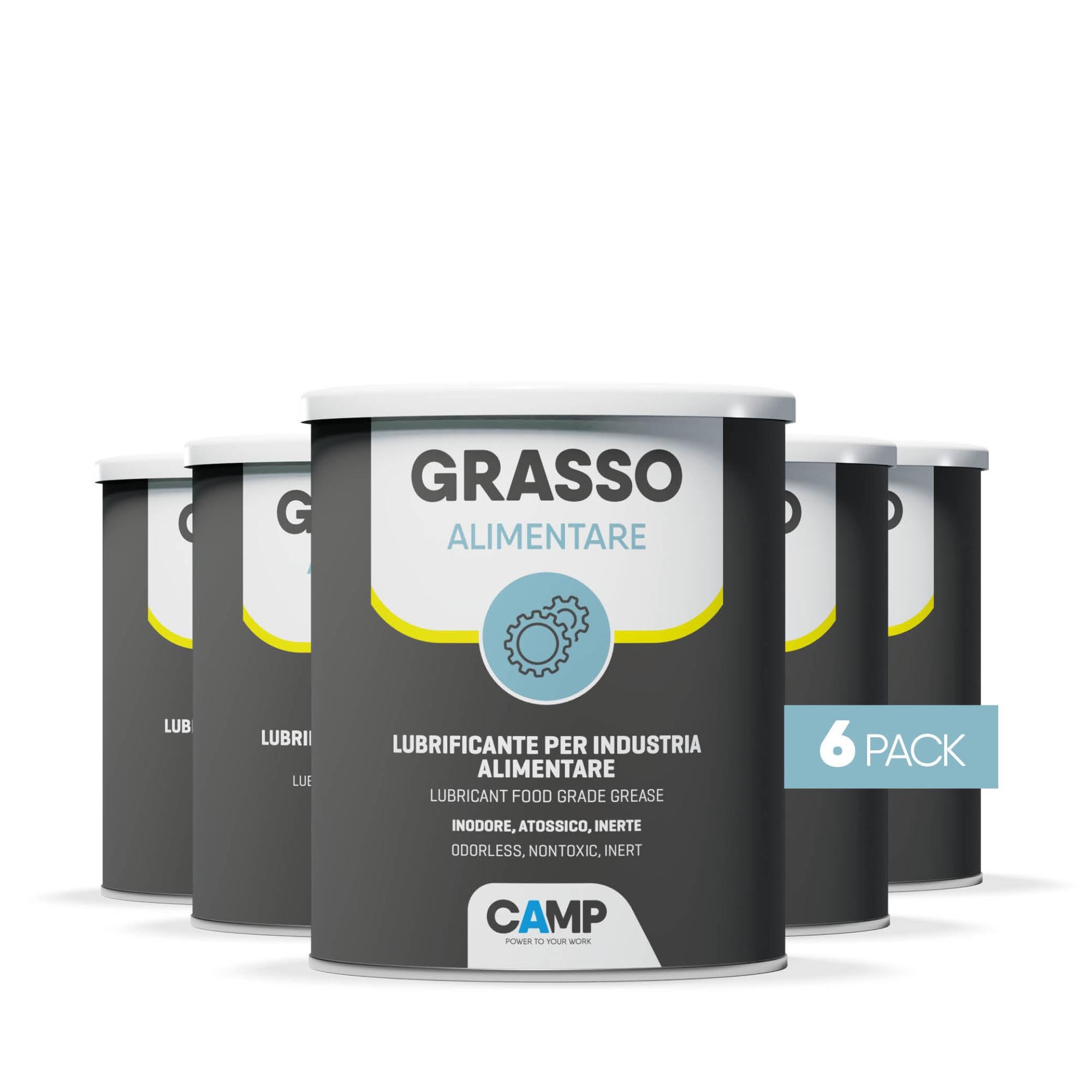 CAMP GRASSO ALIMENTARE, Grasso lubrificante incolore, inodore e atossico, Lubrifica  e protegge macchine per lavorazione alimentare, 6x 1kg