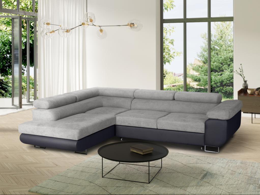 Canapé d'angle gauche convertible en tissu et simili gris KERIO II ...