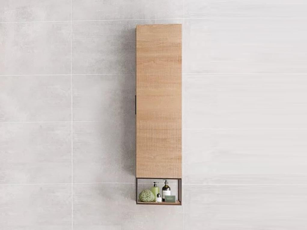 Colonne de salle de bain suspendue coloris naturel clair avec niche en