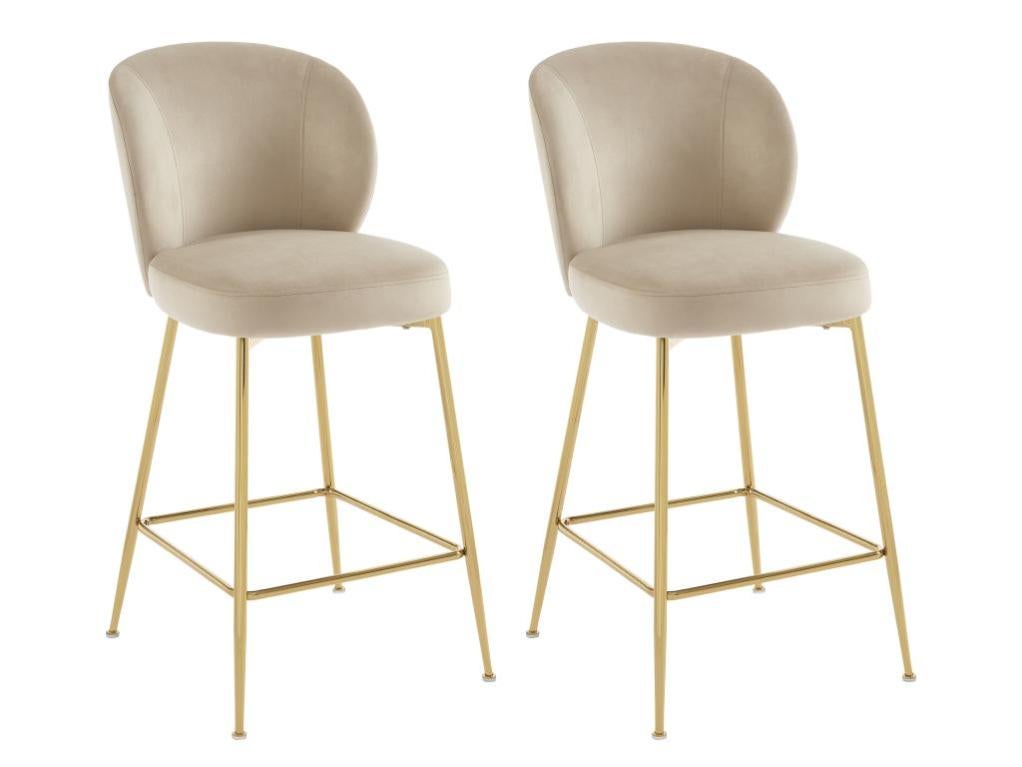 Lot de 2 tabourets de bar en velours et métal doré Beige POLPONA de Pascal MORABITO Leroy