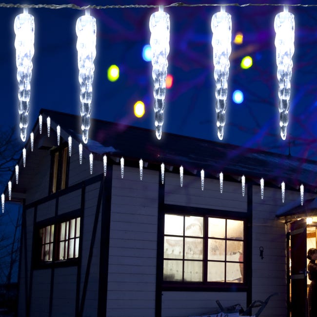Guirlande Noel Exterieur, 10 m 40 LED Lumières de Stalactite Glaçons,  Guirlande Lumineuse blanc chaud avec 8 Modes D'éclairage, IP44 étanche.