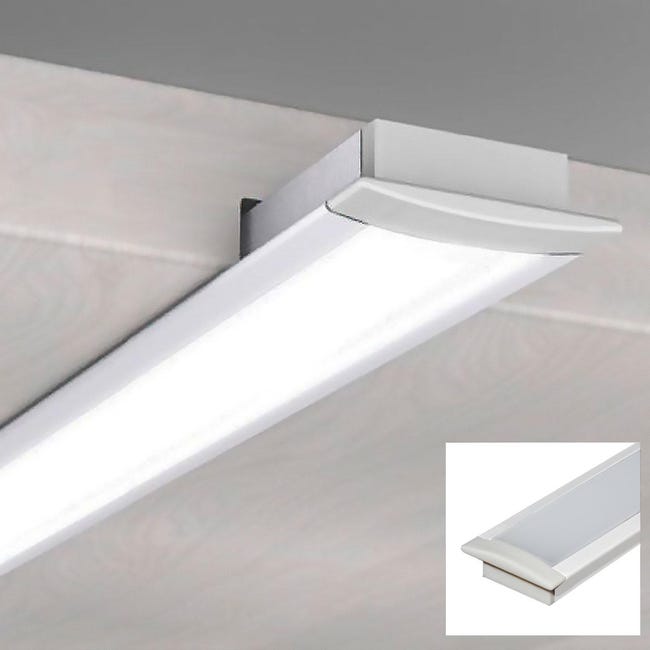 Perfil aluminio Maxi tira LED empotrable 2 m - Difusor plano Milky cover