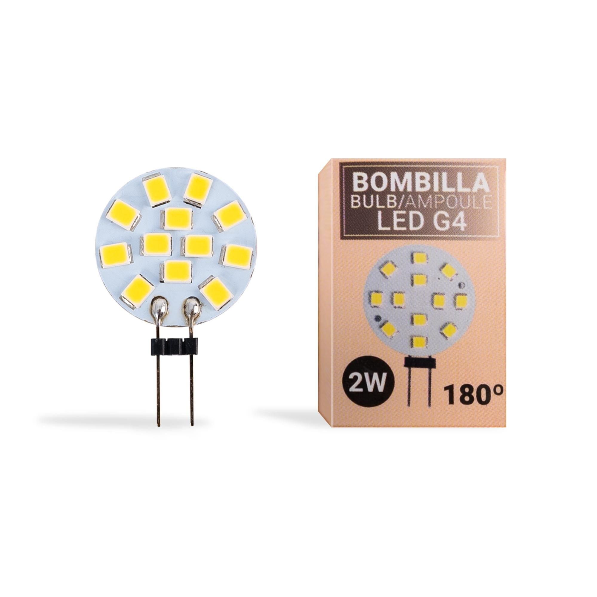 Bombilla LED G4 bi pin circular plana 12V AC DC 2W Blanco