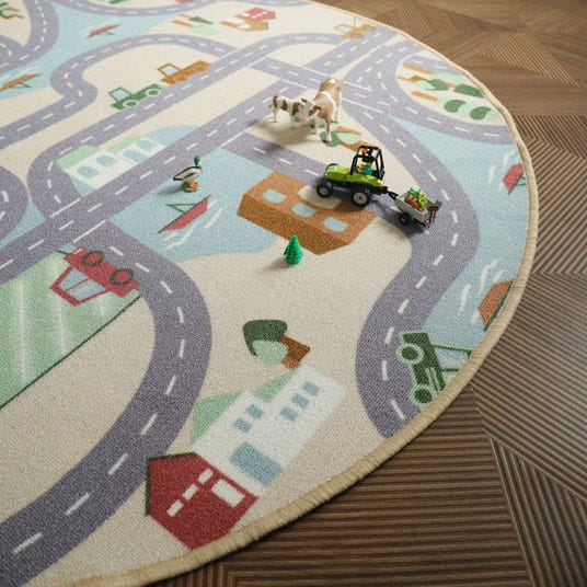 Tapis rond de jeu enfant - Circuit de voiture - Campagne - Ø 200 cm