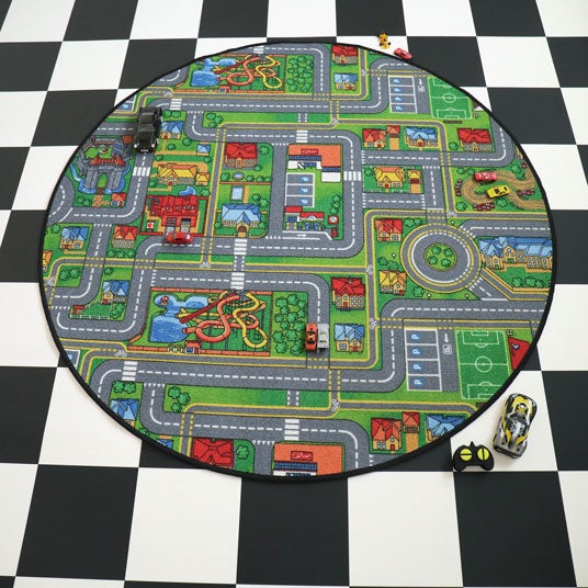 Tapis rond de jeu enfant - Circuit de voiture - Ville - Ø 200 cm