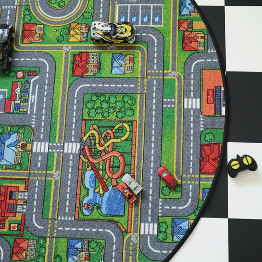 Tapis de jeu enfant rond avec circuit de voiture 