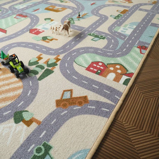 Tapis de jeu enfant - Circuit de voiture - Campagne - 120 x 170 cm