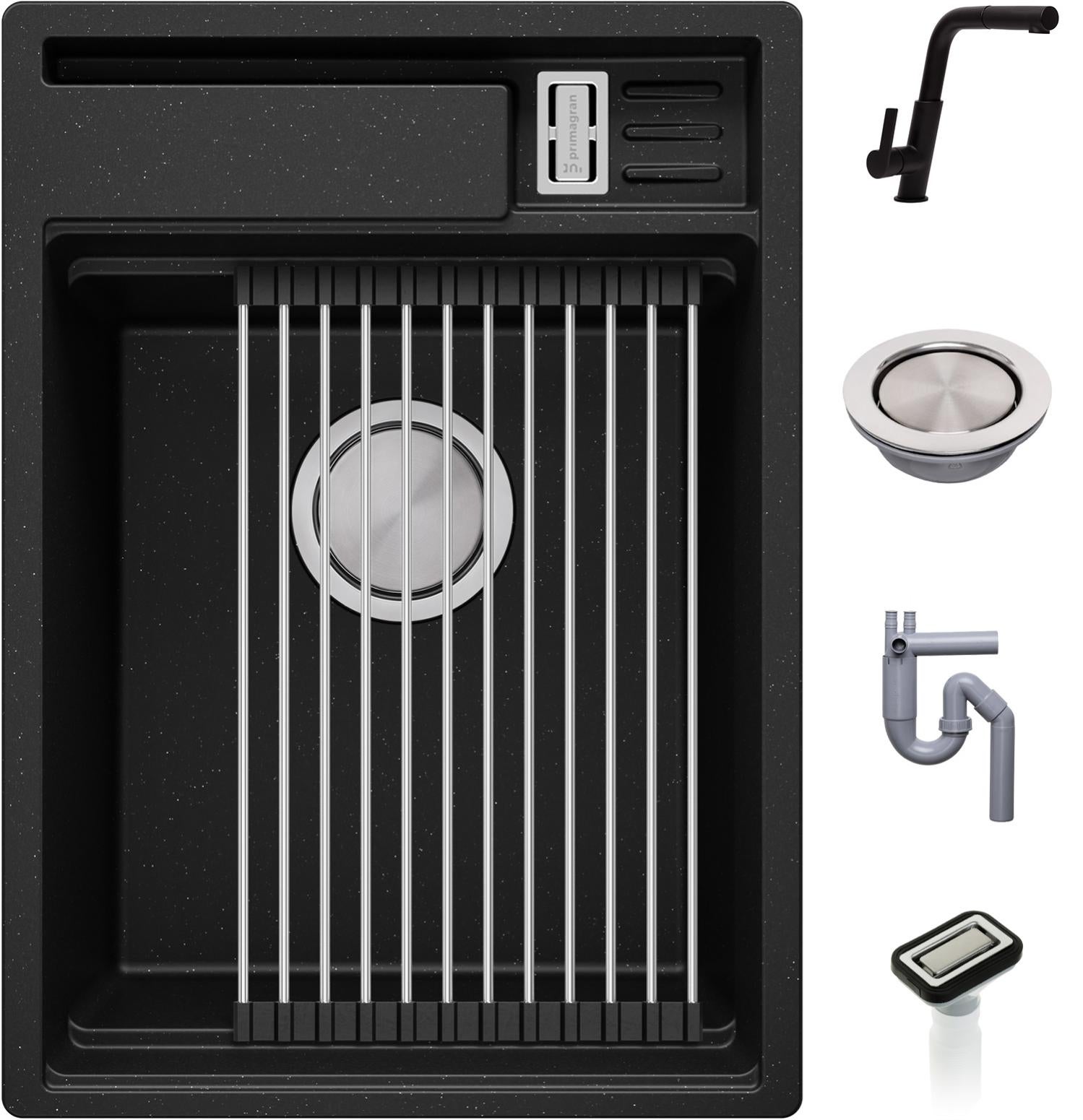 Lavello Da Cucina In Granito PRIMAGRAN Copenhagen - 78x50 Cm, 1 Vasca XXL, Rubinetto Incluso, Per Mobile 60 Cm