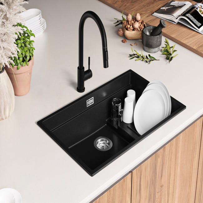 Lavello da cucina nero alto e basso con portacoltelli lavabo per verdure  con tagliere lavello nero pia in acciaio inossidabile - AliExpress