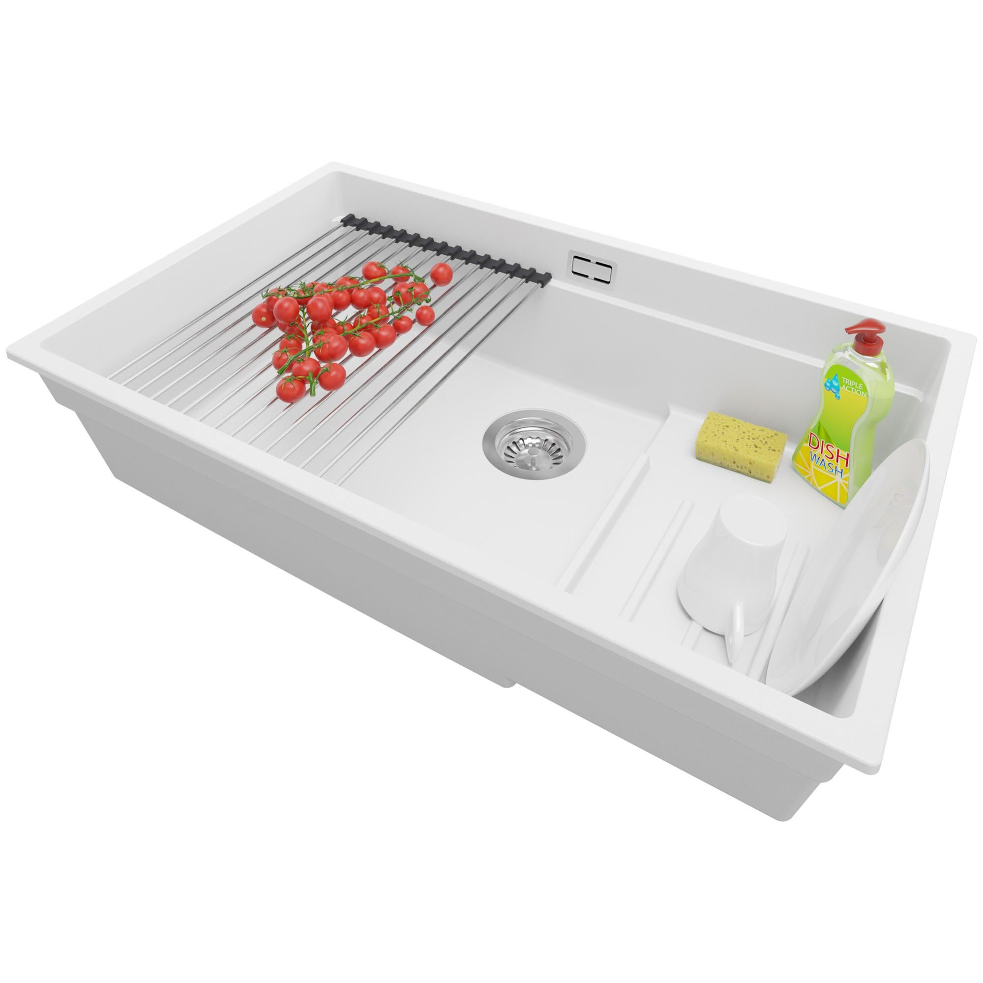 Lavello Sottotop In Granito Bianco 46x47 Cm, Lavello 1 Vasca Kit Di Scarico Lavello Su Mobiletto Da 50 Cm Lavello Di Primagran 89581632 - Foto 12