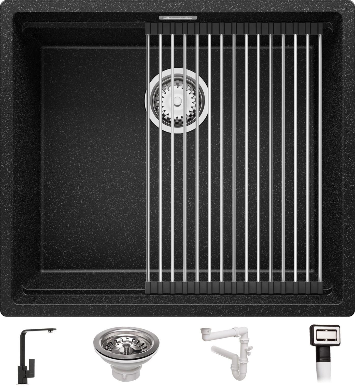 Fregadero Cocina 58 X 53 Cm, Fregadero Granito Un Seno + Grifo 8700 + Kit De Drenaje, Fregadero