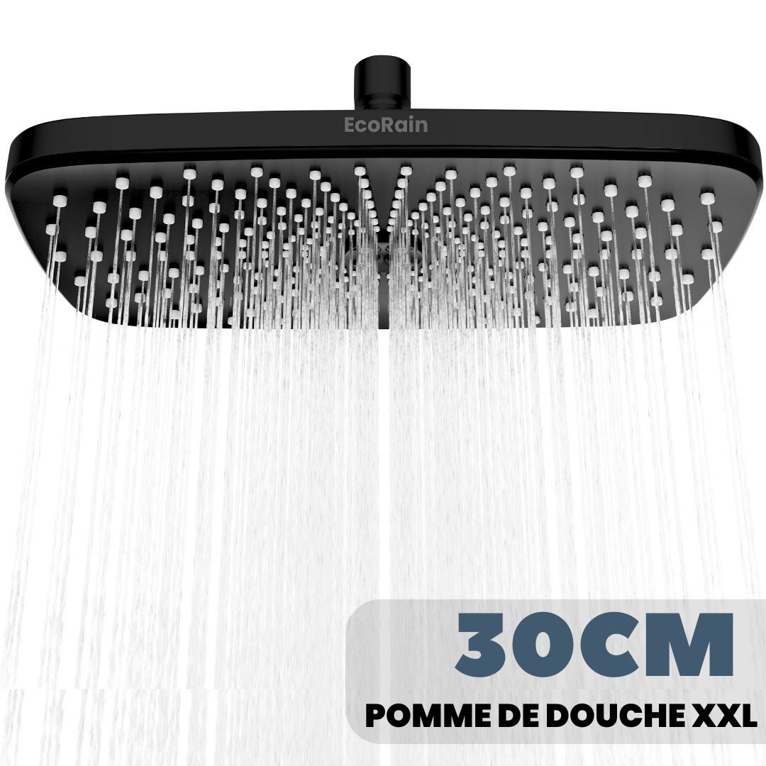 Pommeau de Douche Pluie XL Deluxe - Ø 35 cm - Zwart - Avec Tuyau Et Support  - Acier