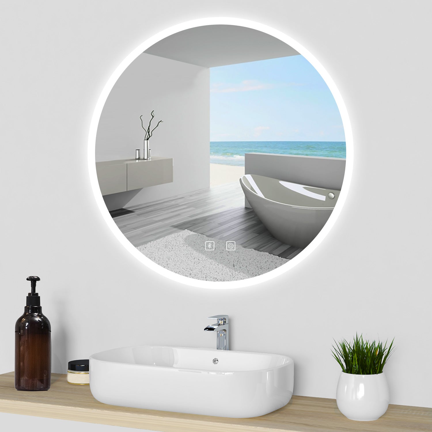 Espejo redondo de baño led 80cm + antivaho + brillo ajustable