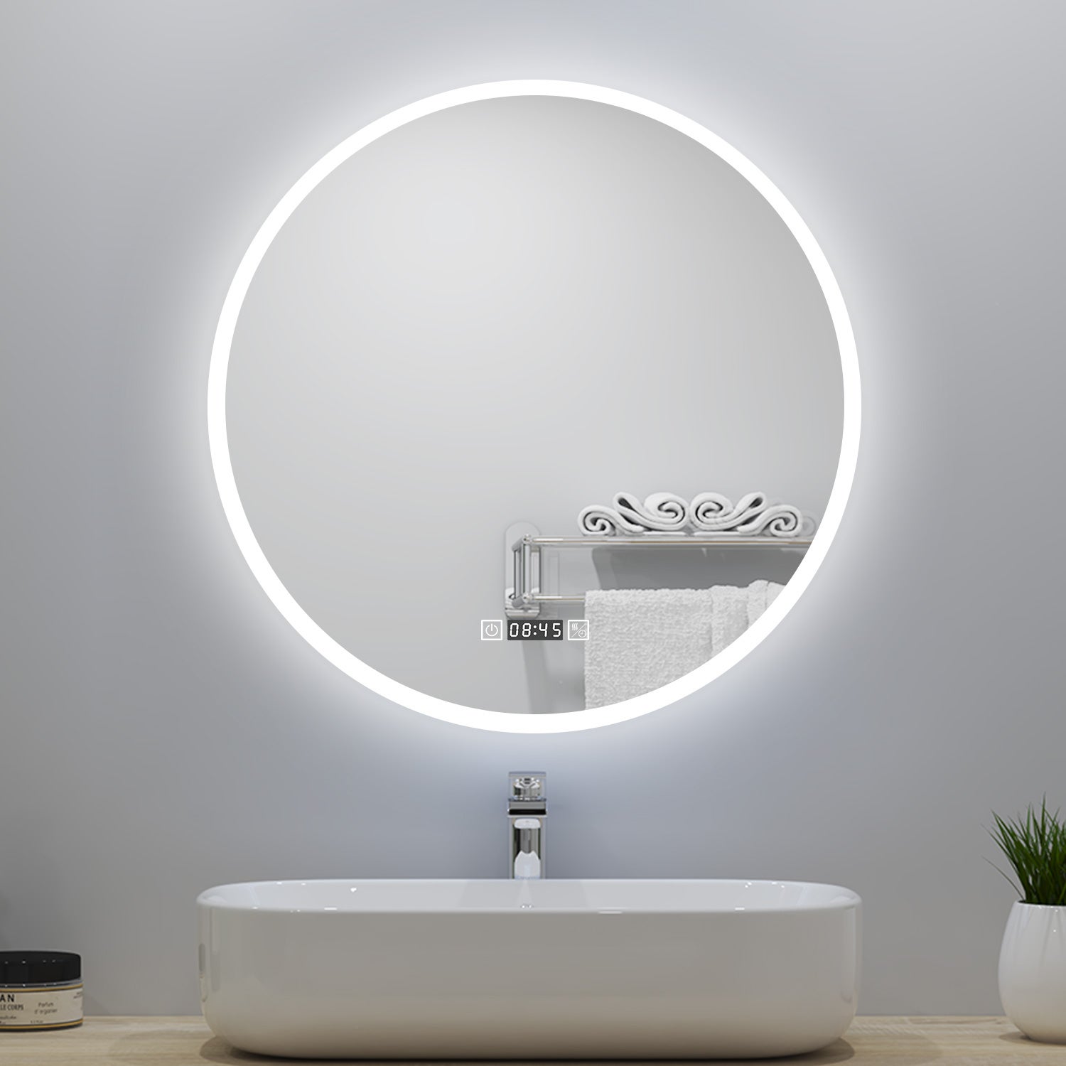 miroir Led Rectangle Horizontal Anti-buée Avec Horloge 80 X 4 X 60 Cm à  Prix Carrefour
